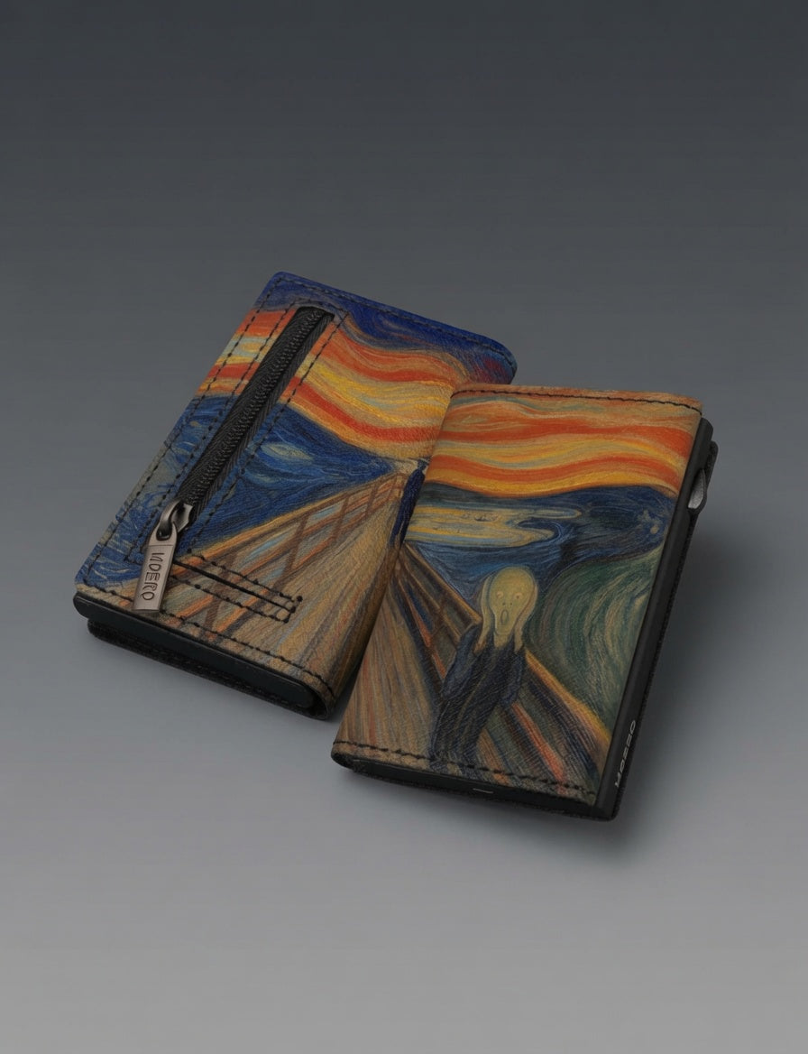 Moero L'urlo di Munch Limited Edition – Portafoglio RFID in Vera Pelle Saffiano con Chiusura Magnetica e Portamonete Zip