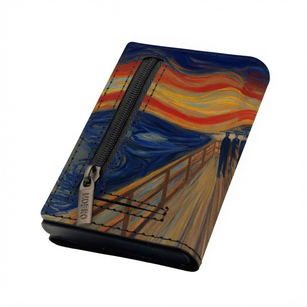 Moero L'urlo di Munch Limited Edition – Portafoglio RFID in Vera Pelle Saffiano con Chiusura Magnetica e Portamonete Zip